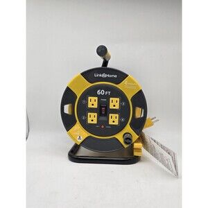 Link2Home Cord Reel Extension Cord 4 Power Outlets 14 AWG SJTW Cable 60 Ft